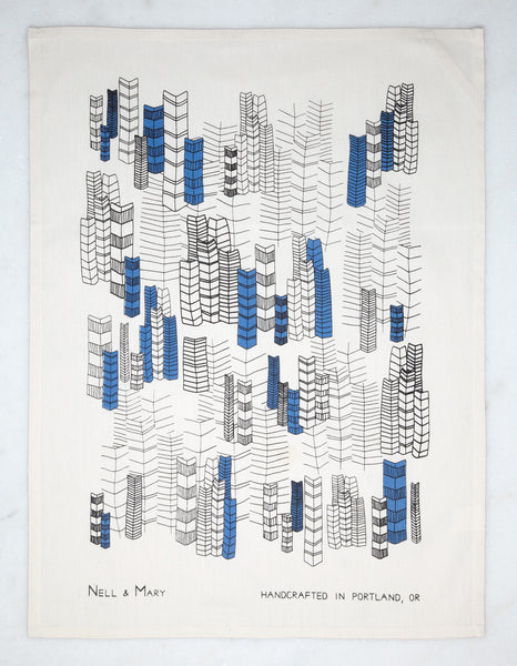 Feather Cities Tea Towel - Indigo