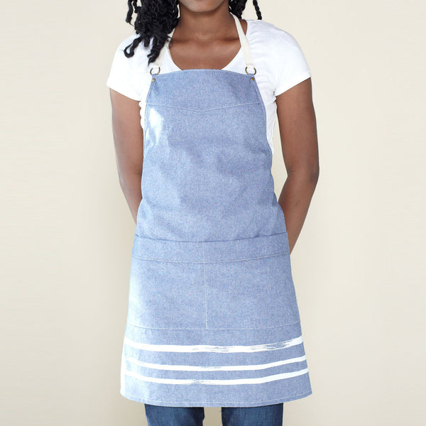 Brush Stripe Kitchen Apron - Indigo