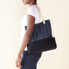 Slanted Stripe Two Tone Tote Bag - Natural