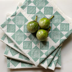 Basket Napkin Set - Natural with Mint