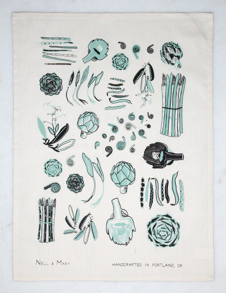 Spring Vegetable Tea Towel - Mint