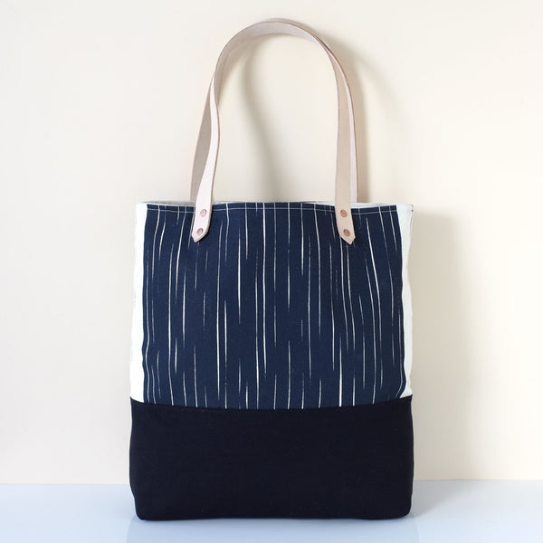 Slanted Stripe Two Tone Tote Bag - Natural