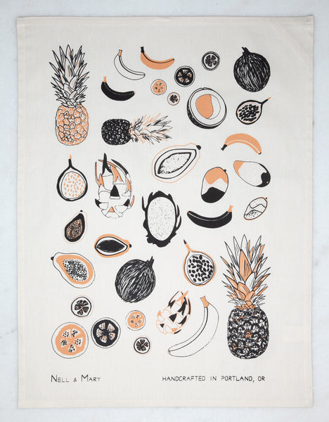 Tropical Fruit Tea Towel - Apricot